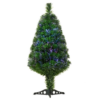 Albero di Natale artificiale luminoso in fibra ottica multicolore + supporto Ø 48 x 90H cm 90 rami verde