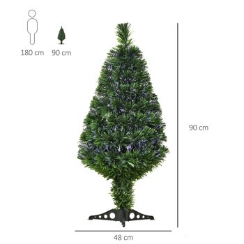 Sapin de Noël artificiel lumineux fibre optique multicolore + support pied Ø 48 x 90H cm 90 branches vert 3