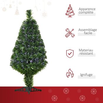 Sapin de Noël artificiel lumineux fibre optique multicolore + support pied Ø 48 x 90H cm 90 branches vert 4