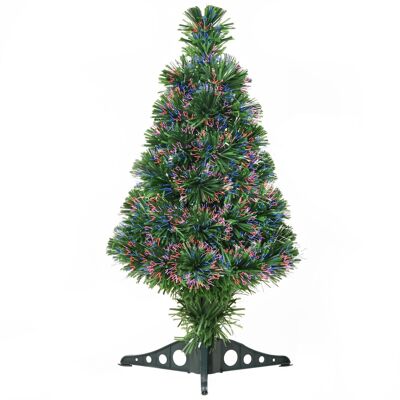 Árbol de Navidad artificial luminoso fibra óptica multicolor + soporte Ø 35 x 60H cm 55 ramas verde
