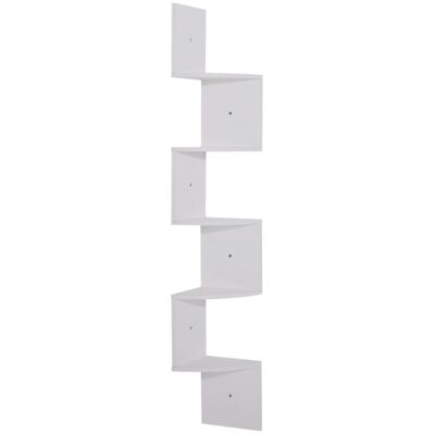 Estante de esquina estante de almacenamiento diseño contemporáneo zig zag 20L x 20W x 126H cm 5 niveles aglomerado blanco