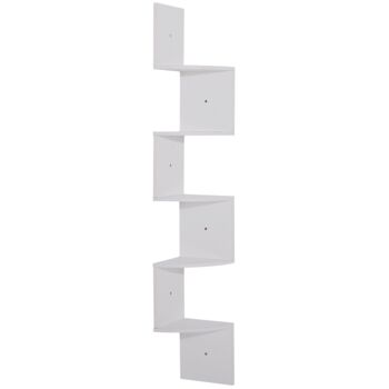 Étagère d'angle étagère de rangement design contemporain zig zag 20L x 20l x 126H cm 5 niveaux panneaux de particules blanc 1