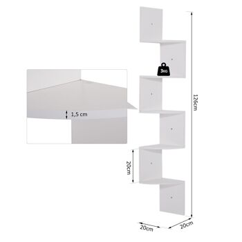 Étagère d'angle étagère de rangement design contemporain zig zag 20L x 20l x 126H cm 5 niveaux panneaux de particules blanc 3