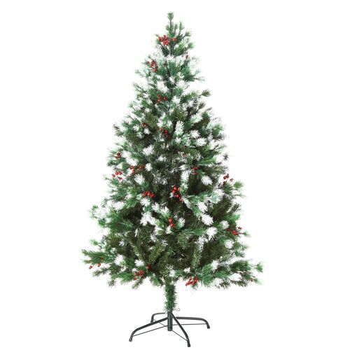 Sapin de Noël artificiel branches enneigées Ø 75 x 150H cm 554 branches épines imitation Nordmann grand réalisme 41 houx