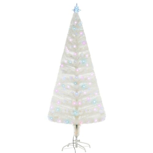 Sapin de Noël artificiel blanc sapin lumineux fibre optique + 220 LED couleurs RVB 7 modes support pied inclus Ø 80 x 180H cm 220 branches étoile sommet brillante