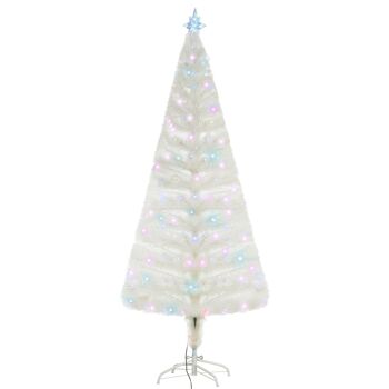 Sapin de Noël artificiel blanc sapin lumineux fibre optique + 220 LED couleurs RVB 7 modes support pied inclus Ø 80 x 180H cm 220 branches étoile sommet brillante 1