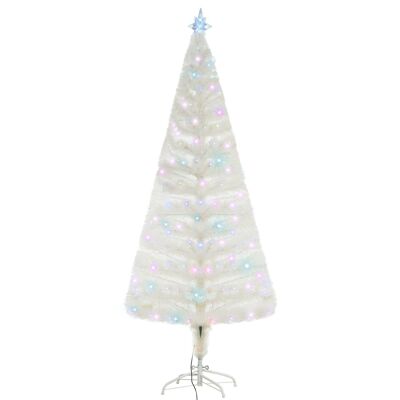 Sapin de Noël artificiel blanc sapin lumineux fibre optique + 220 LED couleurs RVB 7 modes support pied inclus Ø 80 x 180H cm 220 branches étoile sommet brillante