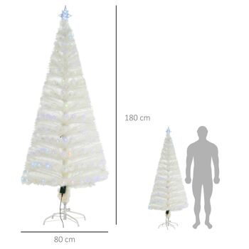 Sapin de Noël artificiel blanc sapin lumineux fibre optique + 220 LED couleurs RVB 7 modes support pied inclus Ø 80 x 180H cm 220 branches étoile sommet brillante 3