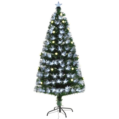 Sapin de Noël artificiel lumineux fibre optique LED + 20 ampoules + support pied Ø 63 x 120H cm 130 branches étoile sommet brillante vert