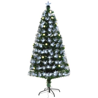 Albero di Natale artificiale a LED in fibra ottica + 20 lampadine + supporto Ø 63 x 120H cm 130 rami stella superiore verde lucido