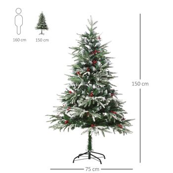 Sapin de Noël artificiel enneigé Ø 75 x 150H cm 451 branches épines imitation Nordmann grand réalisme 56 houx 3