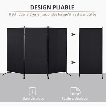 Double store latéral brise-vue paravent sur pied séparateur dim. 2,53L x 0,5l x 1,82H m métal polyester haute densité noir 5