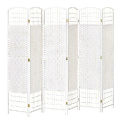 Interior screen 6 foldable panels room divider poplar wood bamboo paper fibers braided white straw