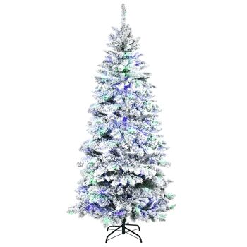 Sapin de Noël artificiel enneigé lumineux LED x 250 multicolore Ø 112 x 210H cm 829 branches vert blanc 1