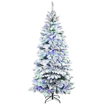 Sapin de Noël artificiel enneigé lumineux LED x 250 multicolore Ø 112 x 210H cm 829 branches vert blanc