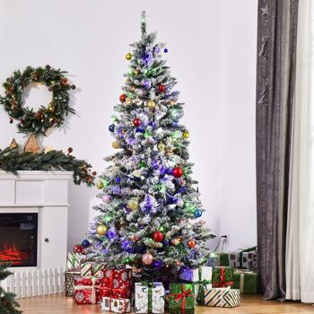 Sapin de Noël artificiel enneigé lumineux LED x 250 multicolore Ø 112 x 210H cm 829 branches vert blanc 2