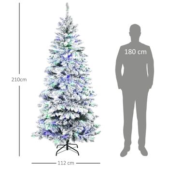 Sapin de Noël artificiel enneigé lumineux LED x 250 multicolore Ø 112 x 210H cm 829 branches vert blanc 3