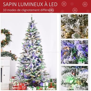Sapin de Noël artificiel enneigé lumineux LED x 250 multicolore Ø 112 x 210H cm 829 branches vert blanc 5