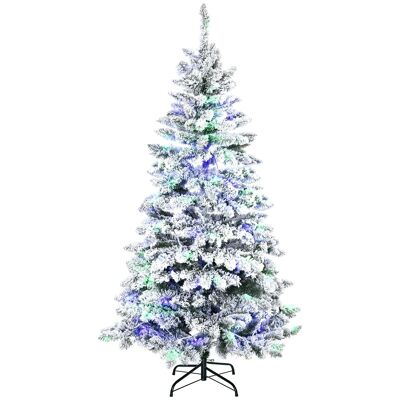 Árbol de Navidad artificial nevado luminoso LED x 250 multicolor Ø 107 x 180H cm 585 ramas verde blanco