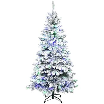 Sapin de Noël artificiel enneigé lumineux LED x 250 multicolore Ø 107 x 180H cm 585 branches vert blanc 1