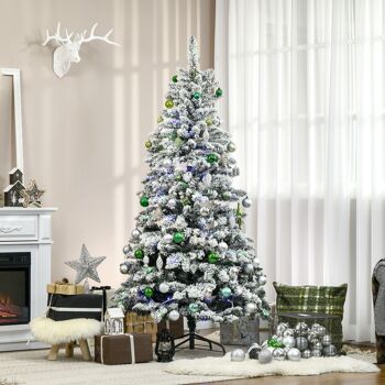 Sapin de Noël artificiel enneigé lumineux LED x 250 multicolore Ø 107 x 180H cm 585 branches vert blanc 2