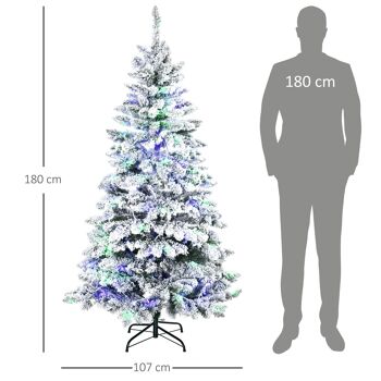 Sapin de Noël artificiel enneigé lumineux LED x 250 multicolore Ø 107 x 180H cm 585 branches vert blanc 3