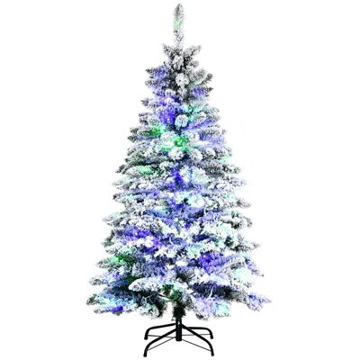Árbol de Navidad artificial nevado luminoso LED x 150 multicolor Ø 86 x 150H cm 351 ramas verde blanco