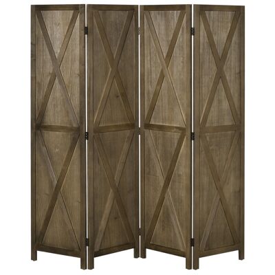 Indoor screen 4 panels country chic style - room divider with crosspieces - paulownia wood