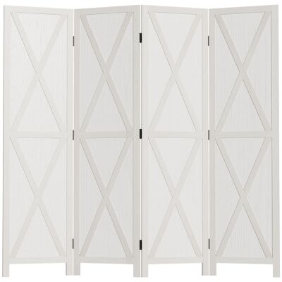 Paravento da interno 4 pannelli stile country chic - separé con traverse - legno paulownia bianco