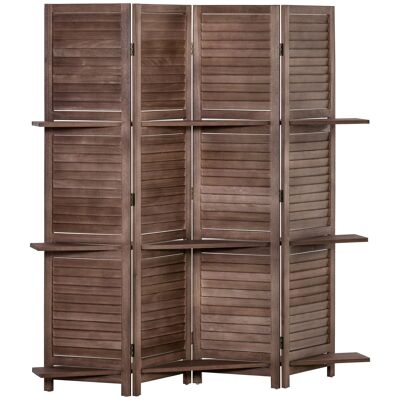 4 Panel Indoor Room Divider 3 Folding Shelves Room Divider Louvered Doors Dark Mahogany Look Paulownia Wood