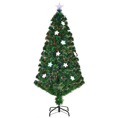 Sapin de Noël artificiel lumineux fibre optique LED multicolore + support pied Ø 60 x 150H cm 180 branches étoile sommet brillante vert