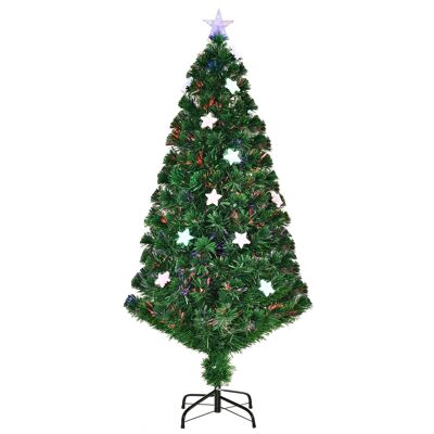 Mehrfarbiger künstlicher Weihnachtsbaum mit LED-Faseroptik + Ständer Ø 60 x 150 H cm, 180 Zweige, Sternspitze, glänzend grün