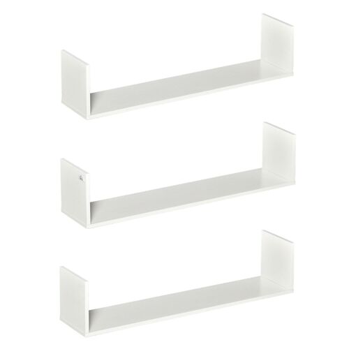 HOMCOM Lot de 3 étagères murales flottantes - dim. 80L x 18l x 18H cm - kit complet de fixation inclus - MDF grain de bois blanc