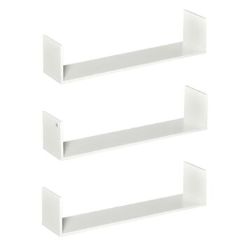 HOMCOM Lot de 3 étagères murales flottantes - dim. 80L x 18l x 18H cm - kit complet de fixation inclus - MDF grain de bois blanc 1