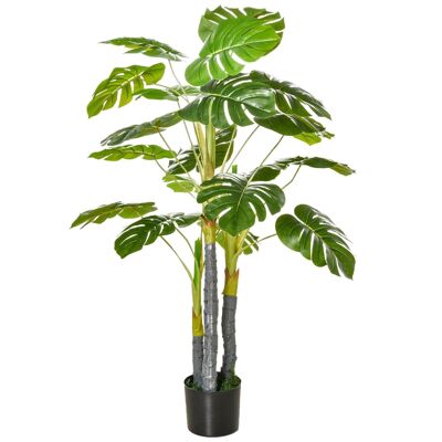 HOMCOM Künstlicher Baum, künstliche Pflanze, Monstera, H. 1,2 m, Stamm, Äste, Flechten, Schildkrötenblätter, großer realistischer Topf inklusive