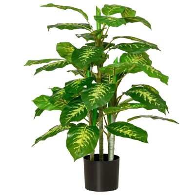 Künstlicher Baum, künstliche Pflanze, Calathea, H. 95 cm, Stamm, Äste, Flechtenblätter, großer realistischer Topf, inklusive