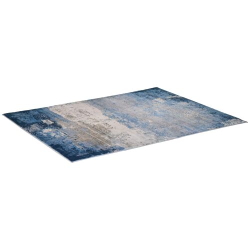 Tapis effet tie and dye aspect cachemire - dim. 2L x 1,6l m - 100% polyester - bleu gris