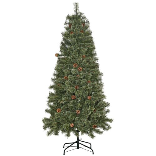 Sapin de Noël artificiel Ø 87 x 180H cm - 450 branches épines imitation Nordmann grand réalisme - 28 pommes de pin - métal PVC vert