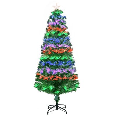 Sapin de Noël artificiel lumineux fibre optique LED multimode multicolore + support pied Ø 75 x 150H cm 140 branches étoile sommet brillante vert