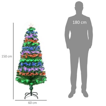 Sapin de Noël artificiel lumineux fibre optique LED multimode multicolore + support pied Ø 75 x 150H cm 140 branches étoile sommet brillante vert 3