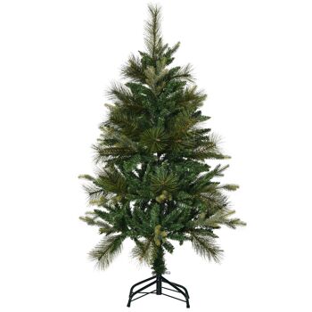 Sapin de Noël artificiel Ø 61 x 120H cm pied support inclus 260 branches épines grand réalisme vert 1