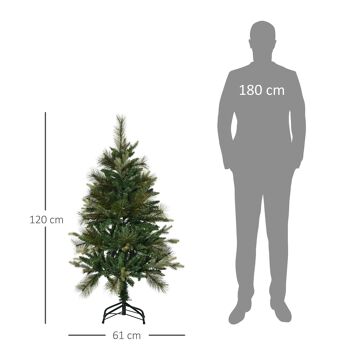 Sapin de Noël artificiel Ø 61 x 120H cm pied support inclus 260 branches épines grand réalisme vert 3