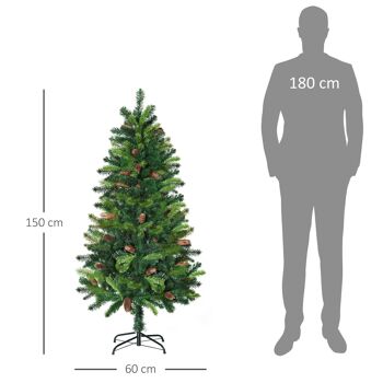 Sapin de Noël artificiel aspect réaliste Ø 60 x 150H cm 24 pommes de pin 360 branches imitation Nordmann 3