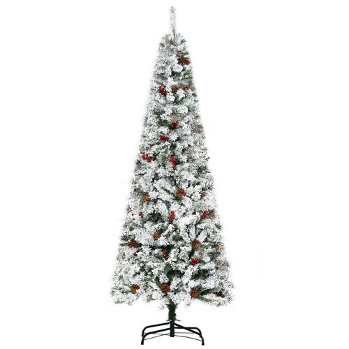 Sapin de Noël artificiel branches enneigées Ø 55 x 180H cm 600 branches épines imitation Nordmann grand réalisme 23 houx 23 pommes de pin