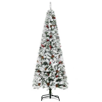 Künstlicher Weihnachtsbaum mit schneebedeckten Zweigen Ø 55 x 180 H cm 600 Zweige Nordmann-Dornimitation, großer Realismus, 23 Stechpalmen, 23 Tannenzapfen