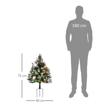 Sapins de Noël artificiel H. 75 cm aspect enneigé - lot de 2 sapins LED - 8 modes d'éclairage - 70 branches - décoration incluse - usage extérieur 3