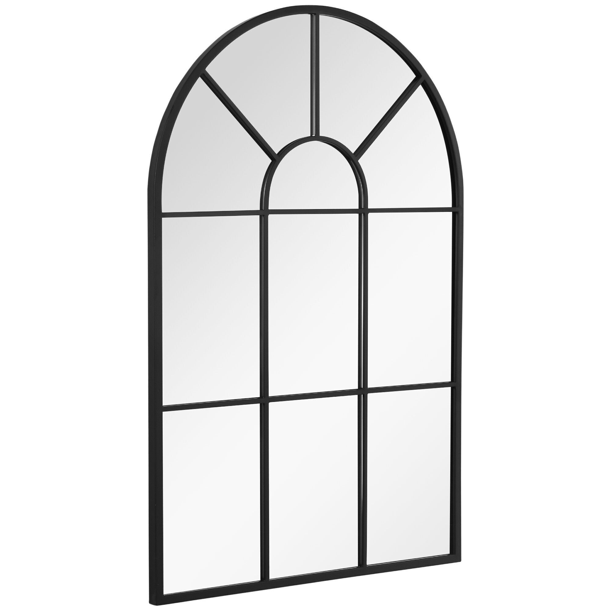 Espejo de pared con dosel de estilo clásico chic - Dimensiones 60W x 90H cm - metal negro, vidrio de 3 mm