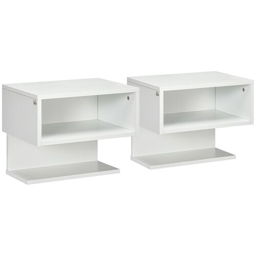 Lot de 2 tables de chevet murales - lot de 2 tables de nuit - étagère, niche et plateau - MDF blanc