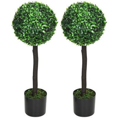 Lot de 2 buis artificiels topiaires artificielles en forme de boule dim. Ø 20 x 60H cm pots inclus