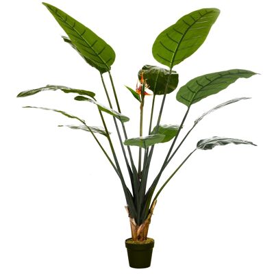 Planta artificial Strelitzia H. 180 cm ramas liquen hojas flores gran realismo maceta incluida